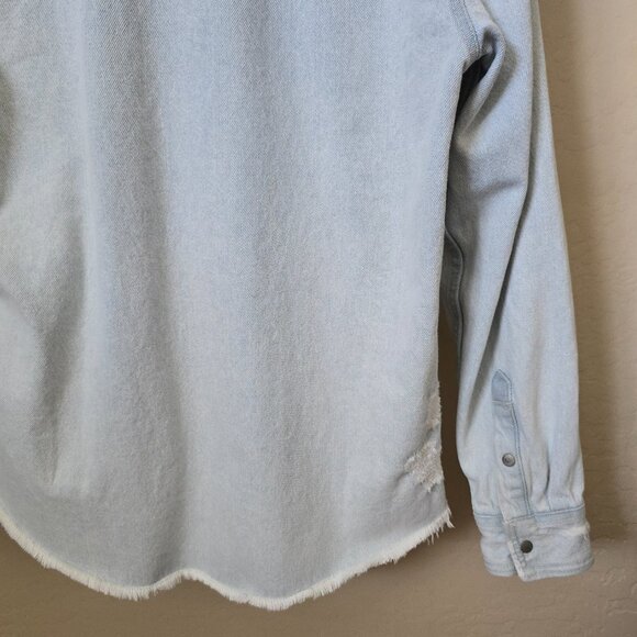 Zara Light Wash Relaxed Fit Distressed Denim Shirt Jacket Shacket - Picture 11 of 13